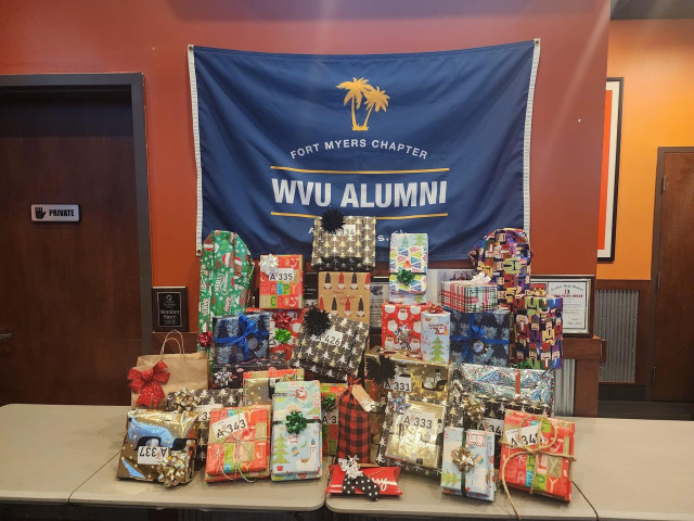 An abundance of beautiful gifts from our friends at the Fort Myers Chapter of West Virginia University's Alumni!